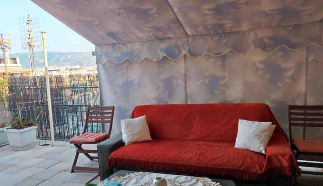 Spacious private rooftop studio, mountain and sea view
